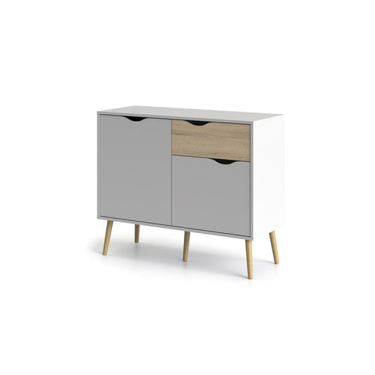 Diana Sideboard with 2 Doors and 1 Drawer, White/Oak Structure