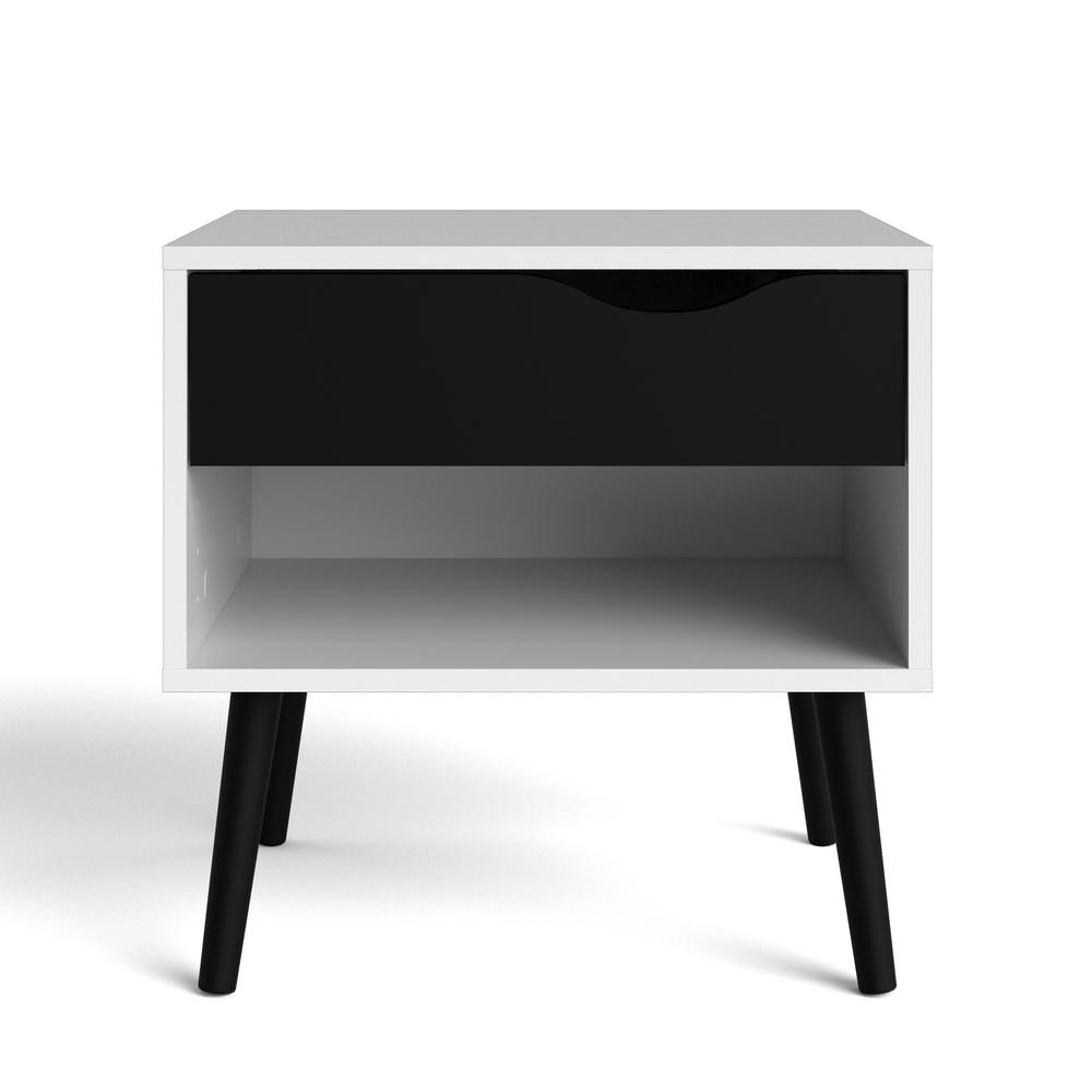 Diana 1 Drawer Nightstand, White/Black Matte