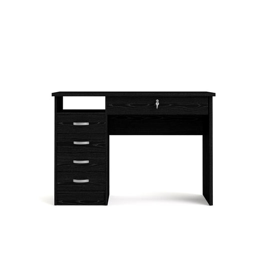 Desk with 5 Drawers Black Woodgrain