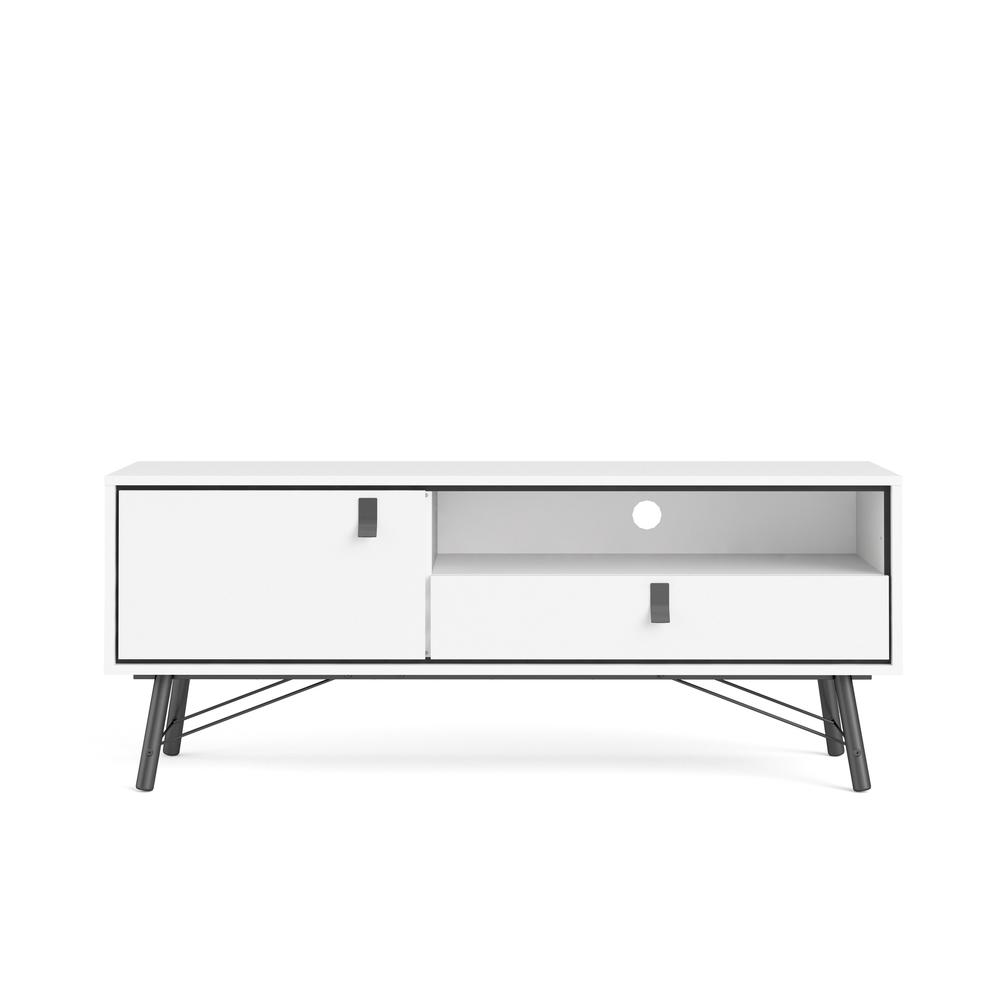 1 Door, 1 Drawer TV Stand with Open Shelf White Matte/Black