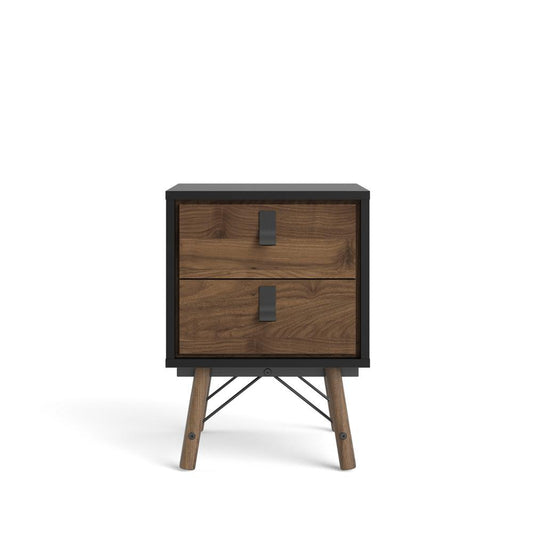 Ry 2 Drawer Nightstand, Black Matte/Walnut