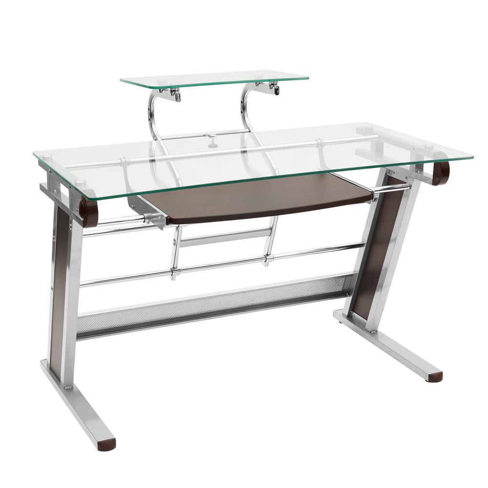 Techni Mobili Home Office Workstation with Sturdy Chrome Base, Glass