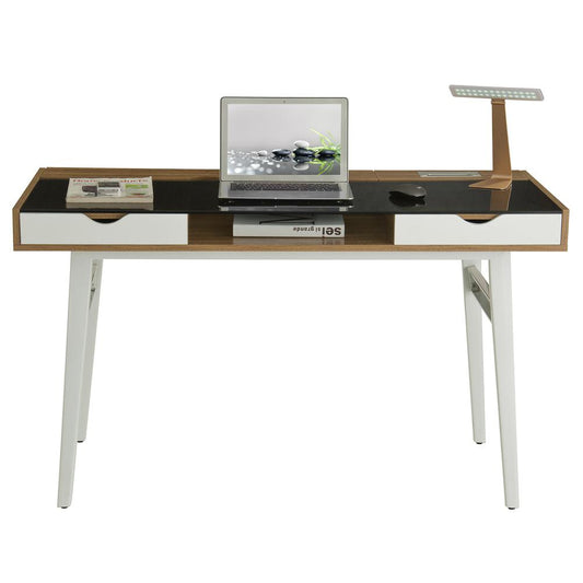 Compact Computer Desk with Multiple Storage. Color: Walnut