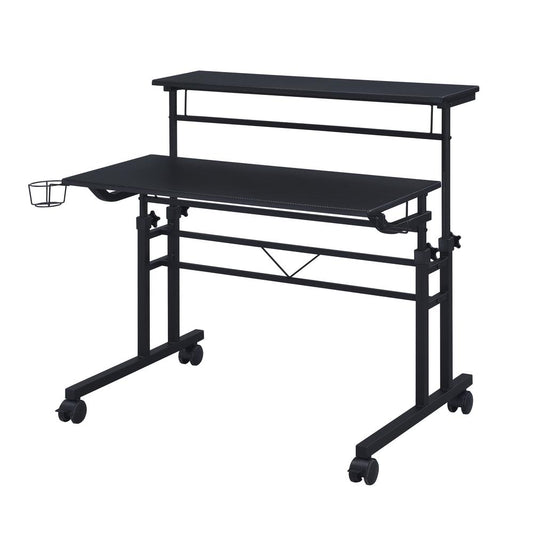 Rolling Writing Desk with Height Adjustable Desktop and Moveable Shelf, Black