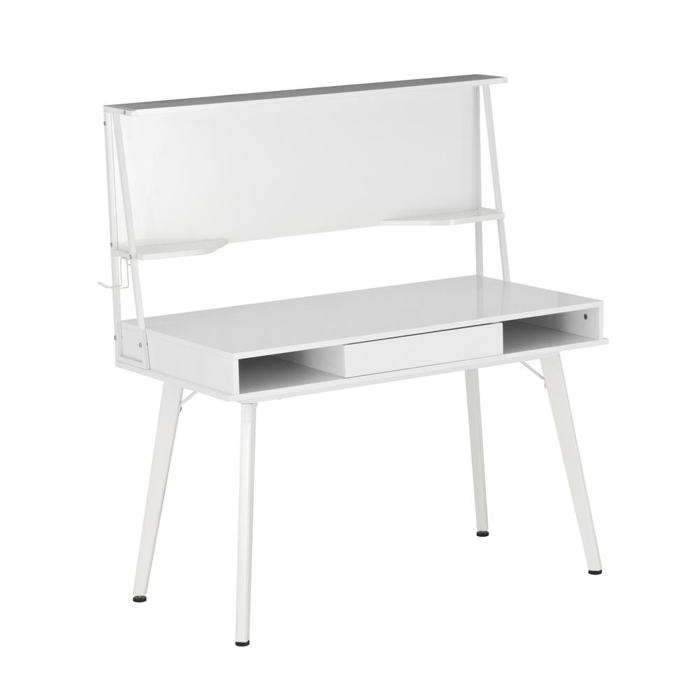 Techni Mobili Study Computer Desk with Storage & Magnetic Dry Erase White Board, White