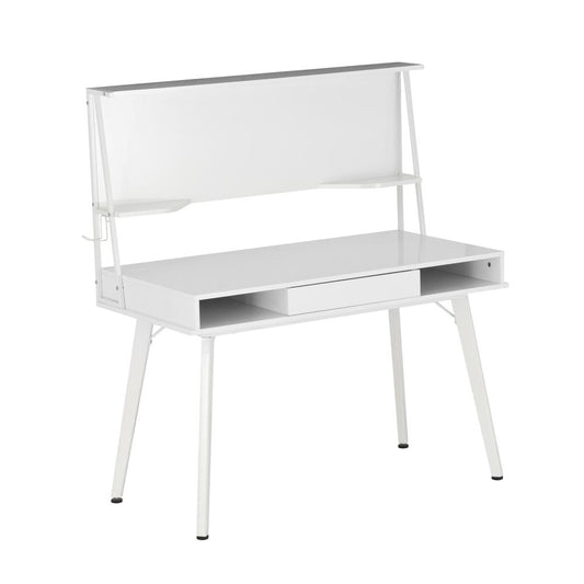 Techni Mobili Study Computer Desk with Storage & Magnetic Dry Erase White Board, White