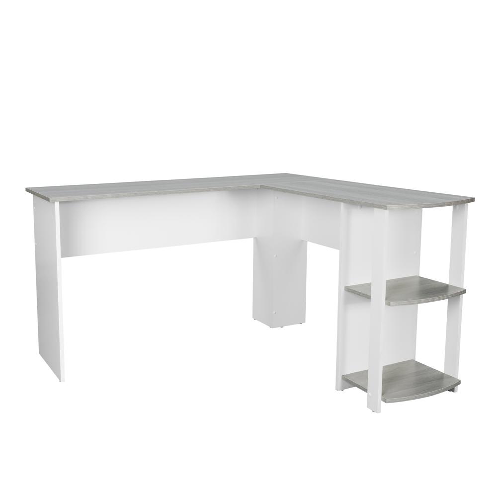 Techni Mobili Modern L-Shaped Desk with Side Shelves, Grey