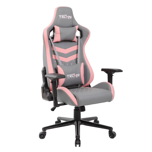 Ergonomic High Back Racer Style Video Gaming Chair, Grey/Pink