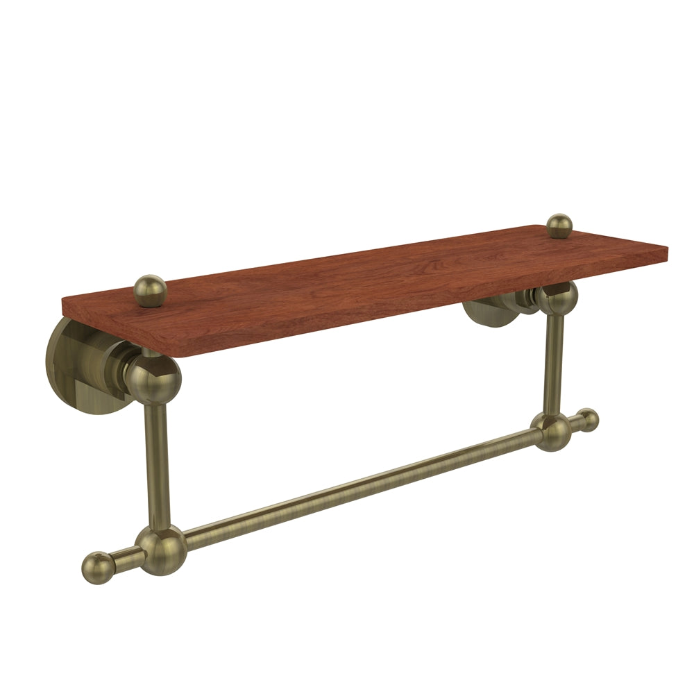 AP-1TB-16-IRW-ABR Astor Place Collection 16 Inch Solid IPE Ironwood Shelf with Integrated Towel Bar, Antique Brass