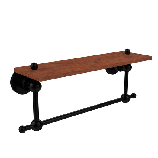 AP-1TB-16-IRW-BKM Astor Place Collection 16 Inch Solid IPE Ironwood Shelf with Integrated Towel Bar, Matte Black