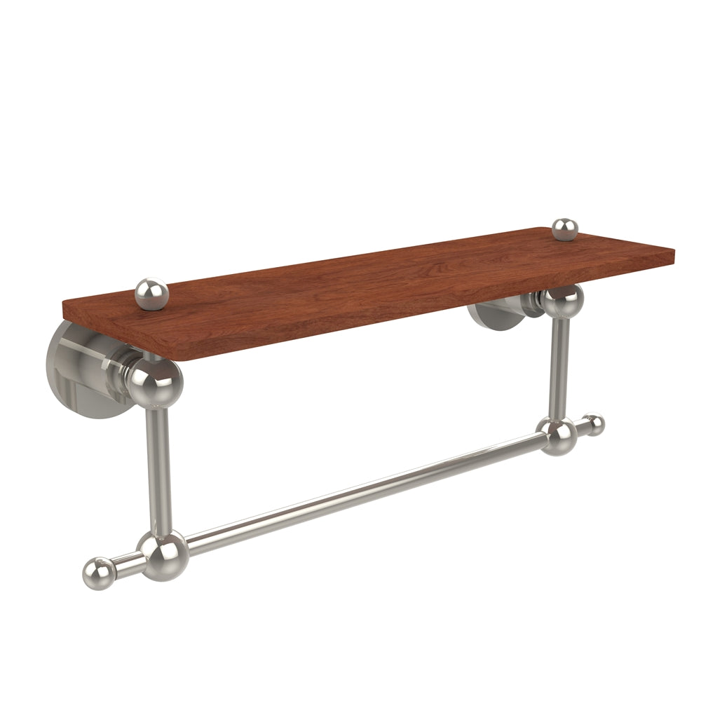 AP-1TB-16-IRW-PNI Astor Place Collection 16 Inch Solid IPE Ironwood Shelf with Integrated Towel Bar, Polished Nickel