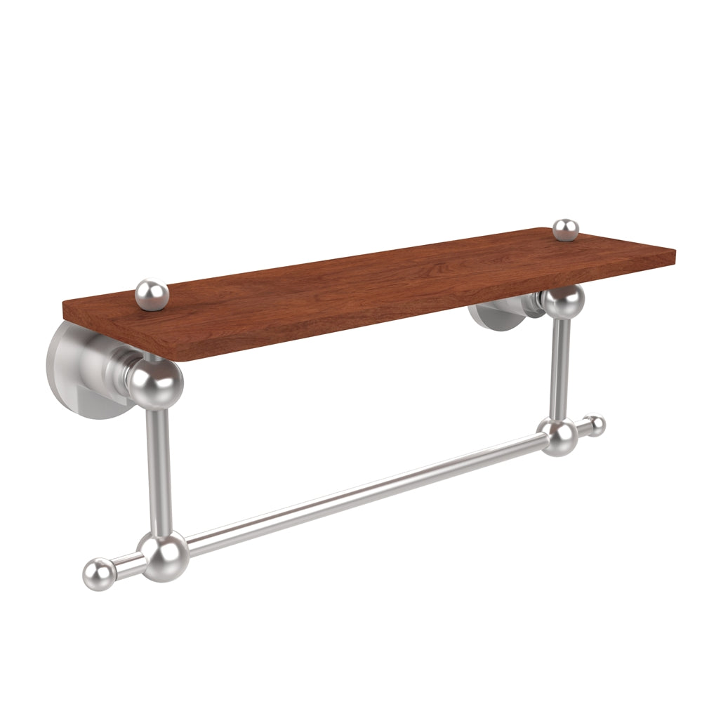 AP-1TB-16-IRW-SCH Astor Place Collection 16 Inch Solid IPE Ironwood Shelf with Integrated Towel Bar, Satin Chrome