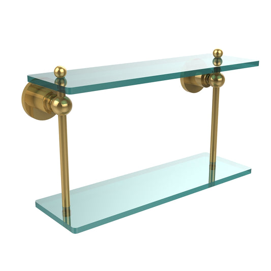 AP-2/16-PB Astor Place Collection 16 Inch Two Tiered Glass Shelf, Polished Brass