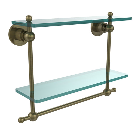 AP-2TB/16-ABR Astor Place Collection 16 Inch Two Tiered Glass Shelf with Integrated Towel Bar, Antique Brass