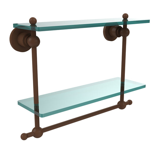 AP-2TB/16-ABZ Astor Place Collection 16 Inch Two Tiered Glass Shelf with Integrated Towel Bar, Antique Bronze