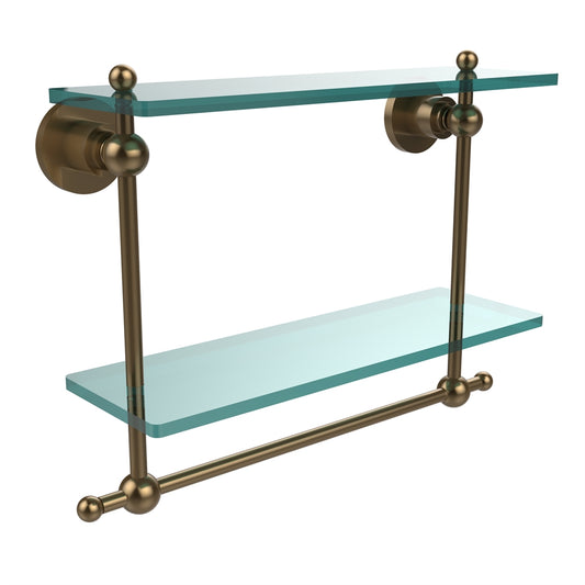 AP-2TB/16-BBR Astor Place Collection 16 Inch Two Tiered Glass Shelf with Integrated Towel Bar, Brushed Bronze