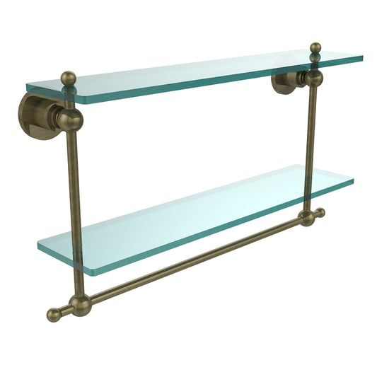 AP-2TB/22-ABR Astor Place Collection 22 Inch Two Tiered Glass Shelf with Integrated Towel Bar, Antique Brass