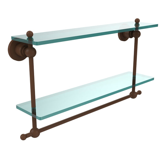 AP-2TB/22-ABZ Astor Place Collection 22 Inch Two Tiered Glass Shelf with Integrated Towel Bar, Antique Bronze