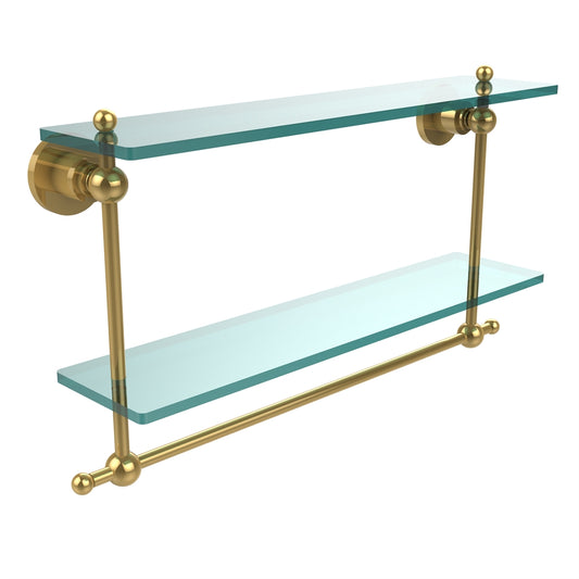 AP-2TB/22-PB Astor Place Collection 22 Inch Two Tiered Glass Shelf with Integrated Towel Bar, Polished Brass