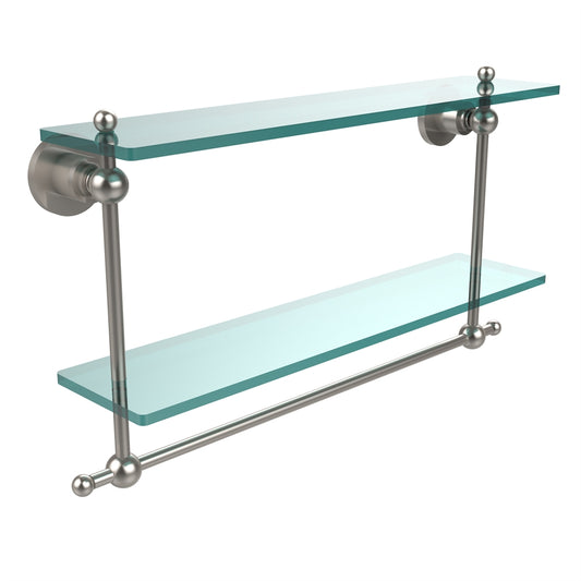 AP-2TB/22-SN Astor Place Collection 22 Inch Two Tiered Glass Shelf with Integrated Towel Bar, Satin Nickel