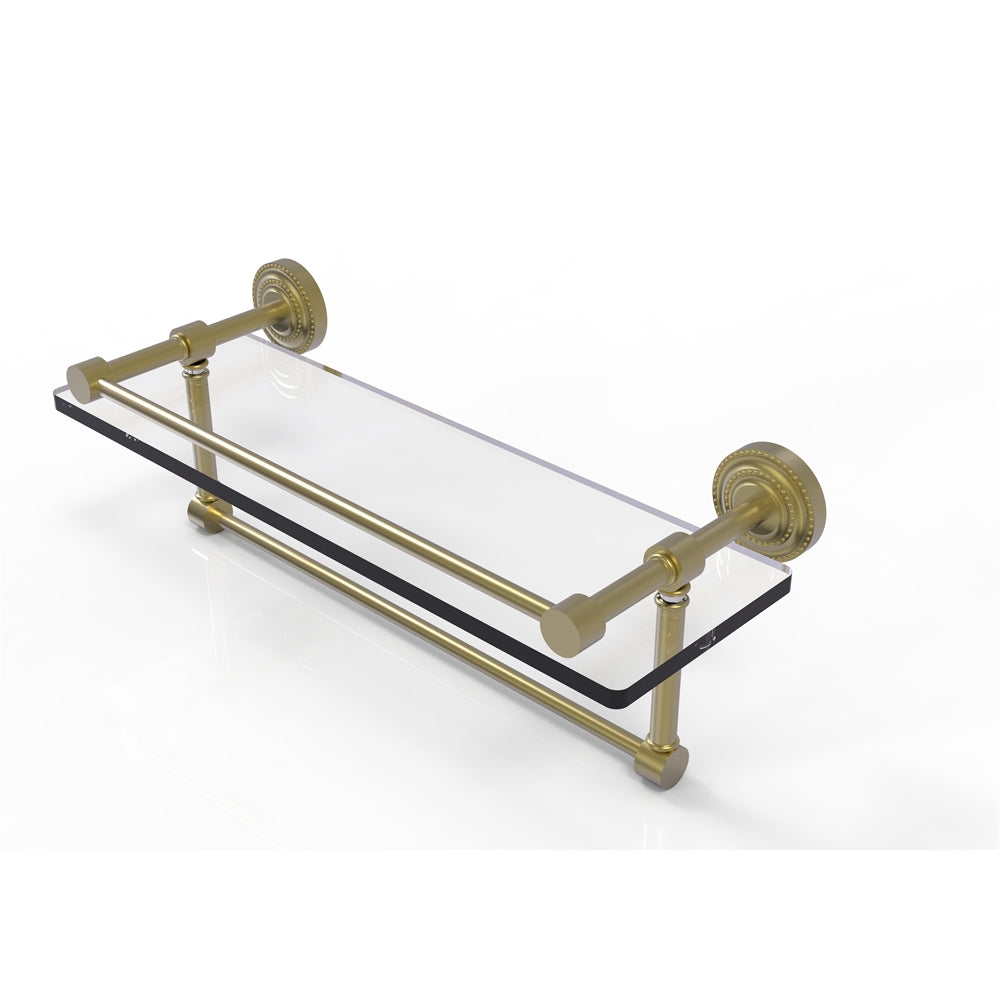 DT-1TB/16-GAL-SBR Dottingham 16 Inch Gallery Glass Shelf with Towel Bar, Satin Brass