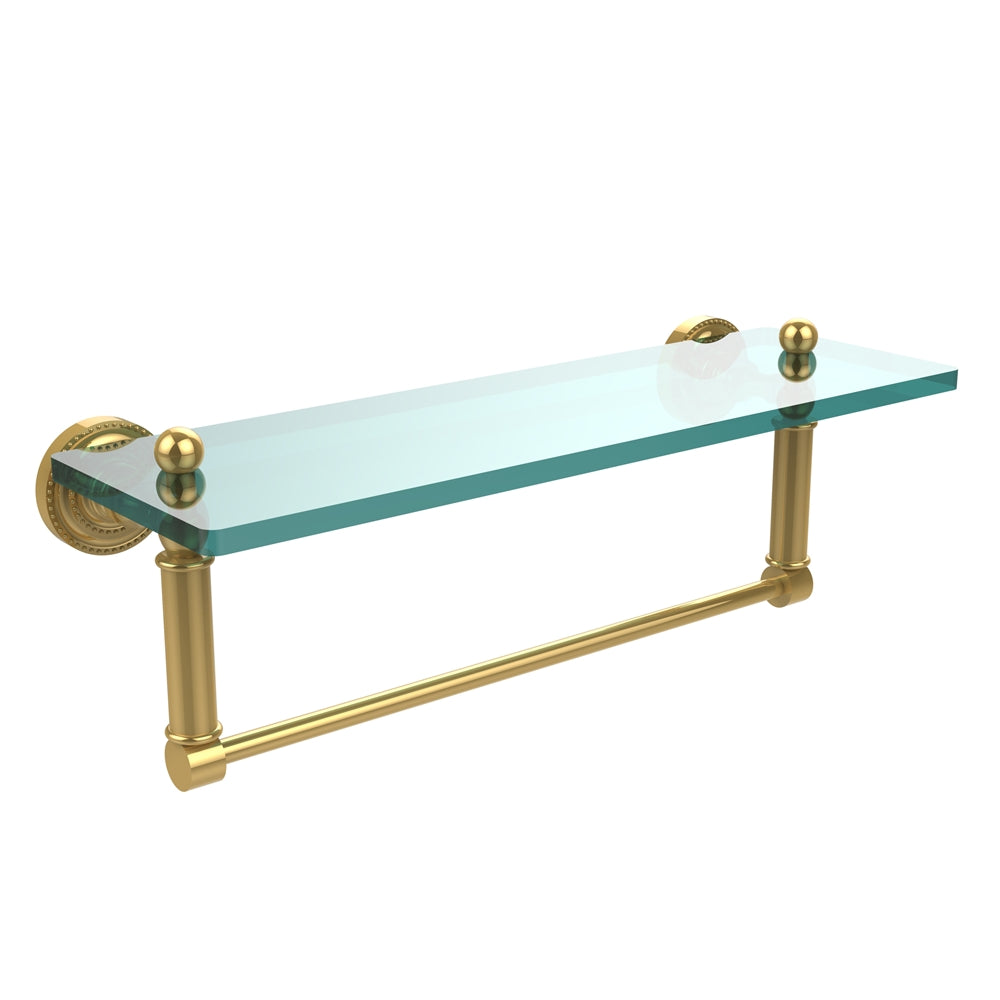 DT-1TB/16-PB Dottingham 16 Inch Glass Vanity Shelf with Integrated Towel Bar, Polished Brass