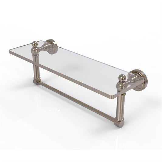 DT-1TB/16-PEW Dottingham 16 Inch Glass Vanity Shelf with Integrated Towel Bar, Antique Pewter