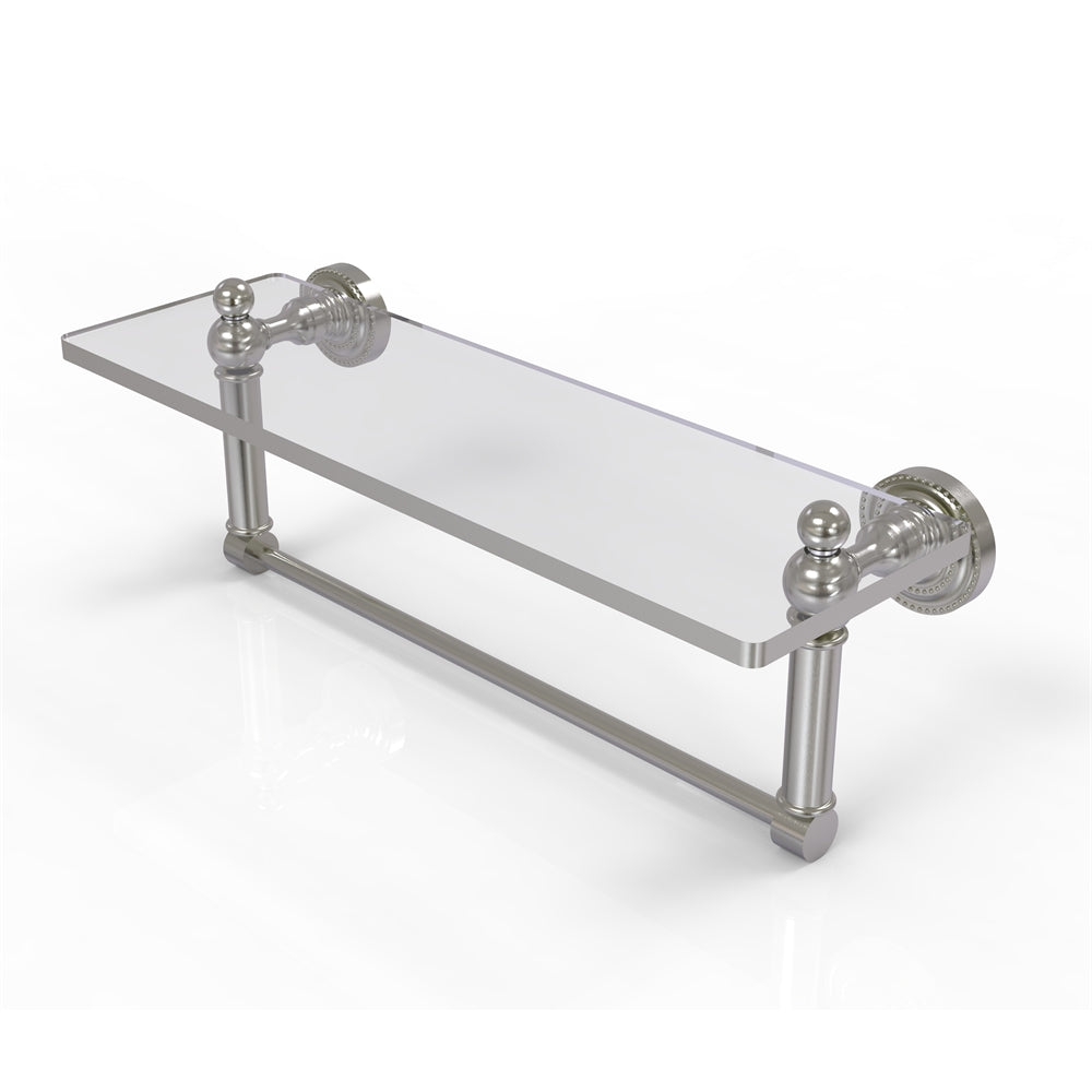 DT-1TB/16-SN Dottingham 16 Inch Glass Vanity Shelf with Integrated Towel Bar, Satin Nickel