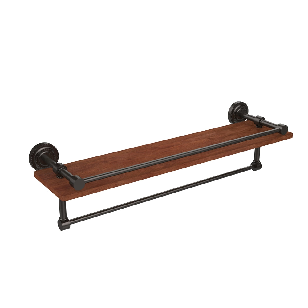 DT-1TB-22-GAL-IRW-ORB Dottingham Collection 22 Inch IPE Ironwood Shelf with Gallery Rail and Towel Bar, Oil Rubbed Bronze