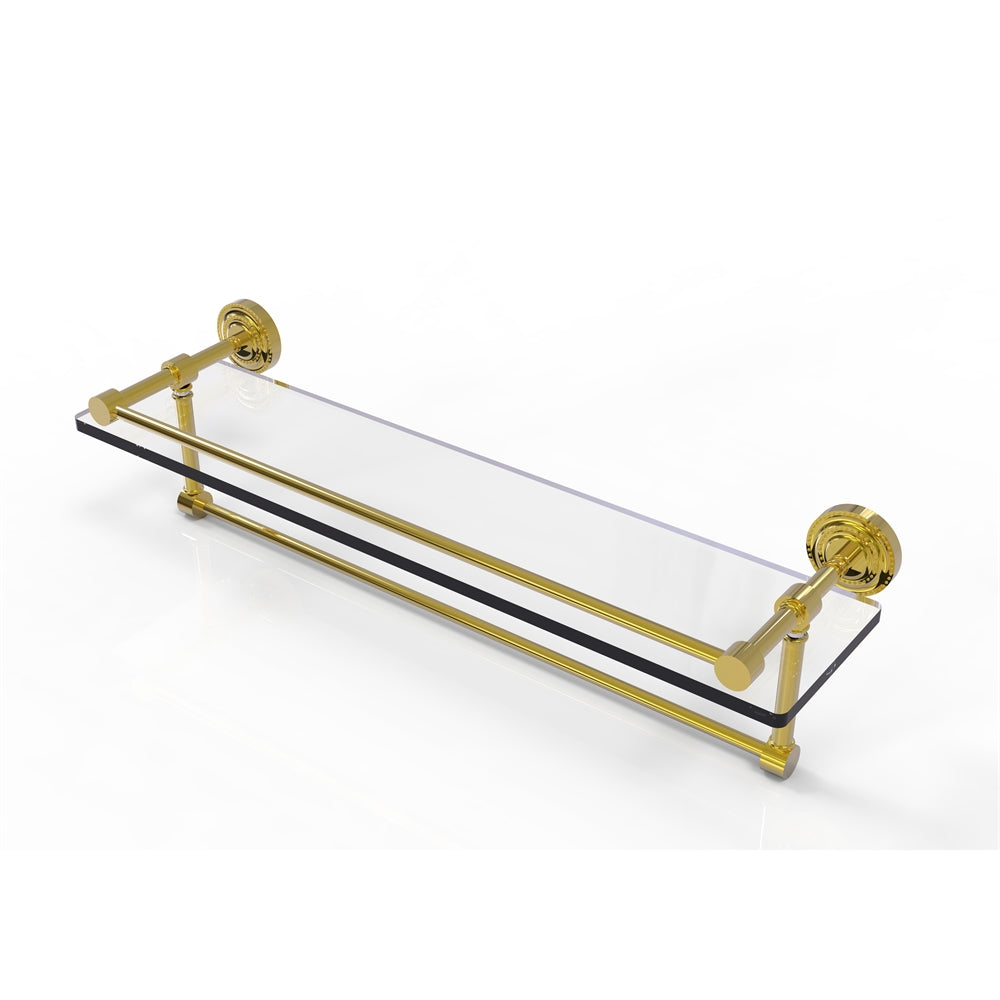 DT-1TB/22-GAL-UNL Dottingham 22 Inch Gallery Glass Shelf with Towel Bar, Unlacquered Brass