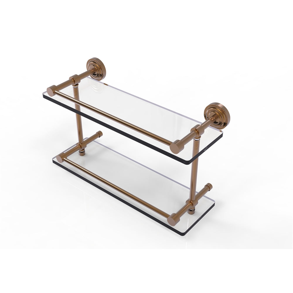 DT-2/16-GAL-BBR Dottingham 16 Inch Double Glass Shelf with Gallery Rail, Brushed Bronze