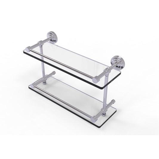 DT-2/16-GAL-PC Dottingham 16 Inch Double Glass Shelf with Gallery Rail, Polished Chrome