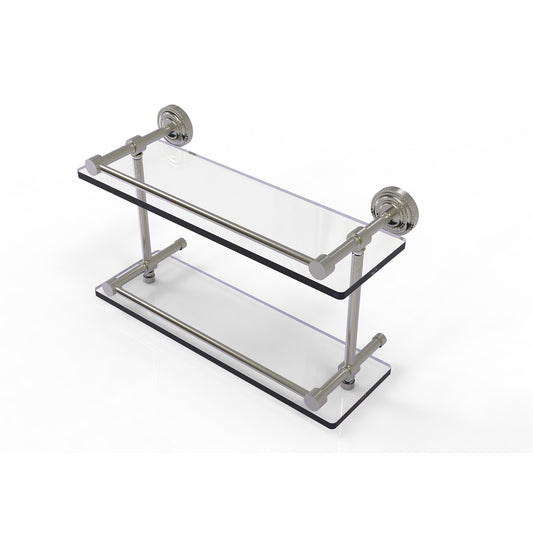 DT-2/16-GAL-SN Dottingham 16 Inch Double Glass Shelf with Gallery Rail, Satin Nickel