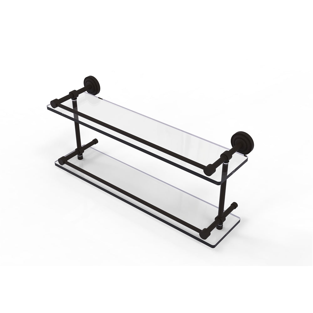 DT-2/22-GAL-ORB Dottingham 22 Inch Double Glass Shelf with Gallery Rail, Oil Rubbed Bronze