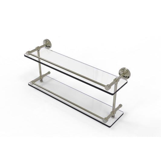 DT-2/22-GAL-PNI Dottingham 22 Inch Double Glass Shelf with Gallery Rail, Polished Nickel