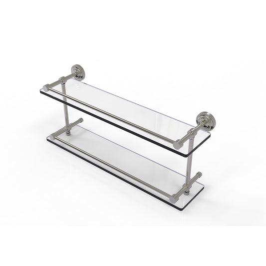 DT-2/22-GAL-SN Dottingham 22 Inch Double Glass Shelf with Gallery Rail, Satin Nickel