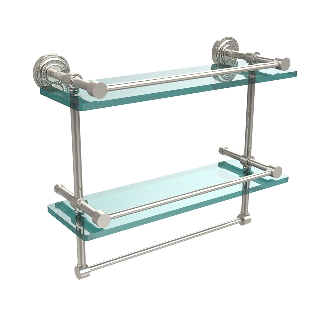 DT-2TB/16-GAL-PNI Dottingham 16 Inch Gallery Double Glass Shelf with Towel Bar, Polished Nickel