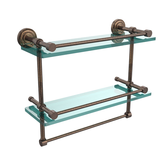 DT-2TB/16-GAL-VB Dottingham 16 Inch Gallery Double Glass Shelf with Towel Bar, Venetian Bronze