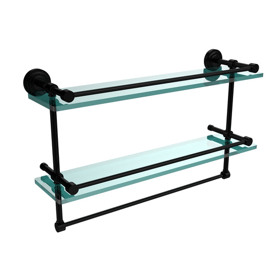 DT-2TB/22-GAL-BKM Dottingham 22 Inch Gallery Double Glass Shelf with Towel Bar, Matte Black