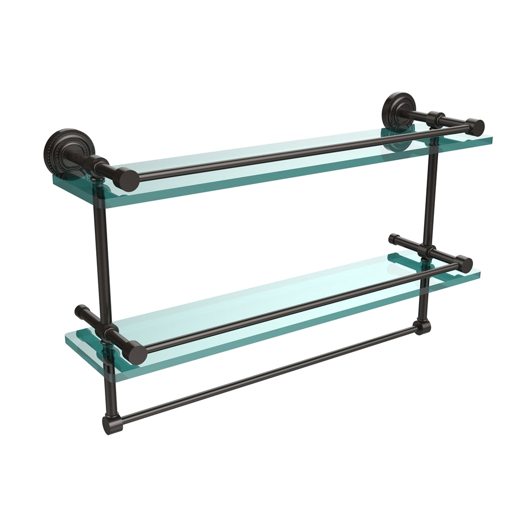 DT-2TB/22-GAL-ORB Dottingham 22 Inch Gallery Double Glass Shelf with Towel Bar, Oil Rubbed Bronze