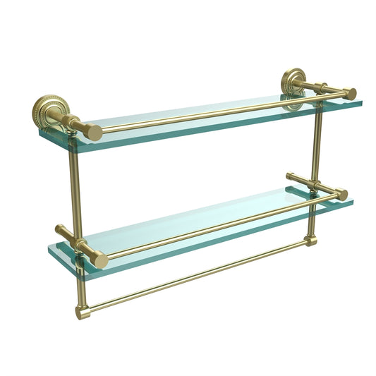 DT-2TB/22-GAL-SBR Dottingham 22 Inch Gallery Double Glass Shelf with Towel Bar, Satin Brass