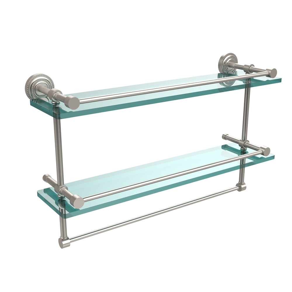 DT-2TB/22-GAL-SN Dottingham 22 Inch Gallery Double Glass Shelf with Towel Bar, Satin Nickel