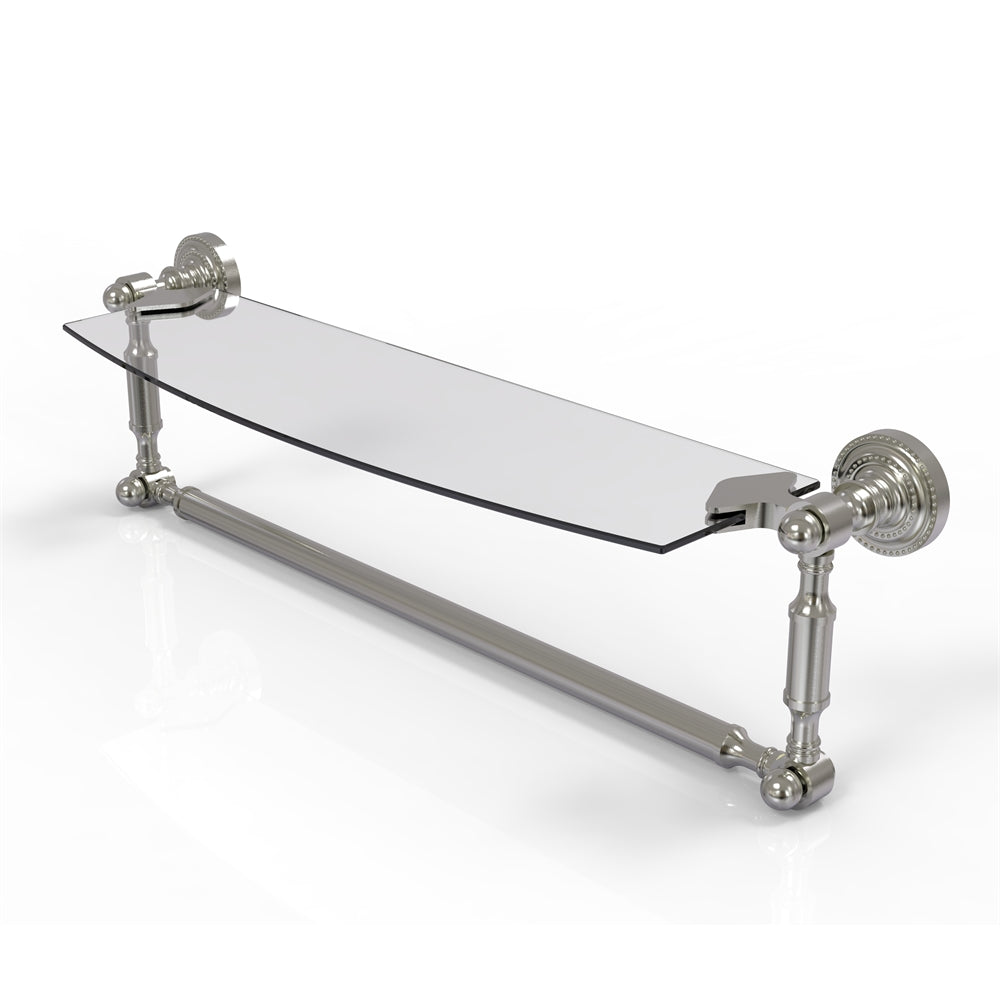 DT-33TB/18-SN Dottingham 18 Inch Glass Vanity Shelf with Integrated Towel Bar, Satin Nickel