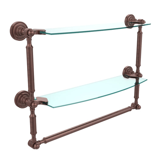 DT-34TB/18-CA Dottingham Collection 18 Inch Two Tiered Glass Shelf with Integrated Towel Bar, Antique Copper