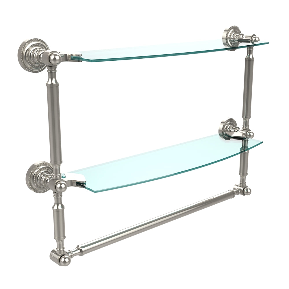 DT-34TB/18-PNI Dottingham Collection 18 Inch Two Tiered Glass Shelf with Integrated Towel Bar, Polished Nickel