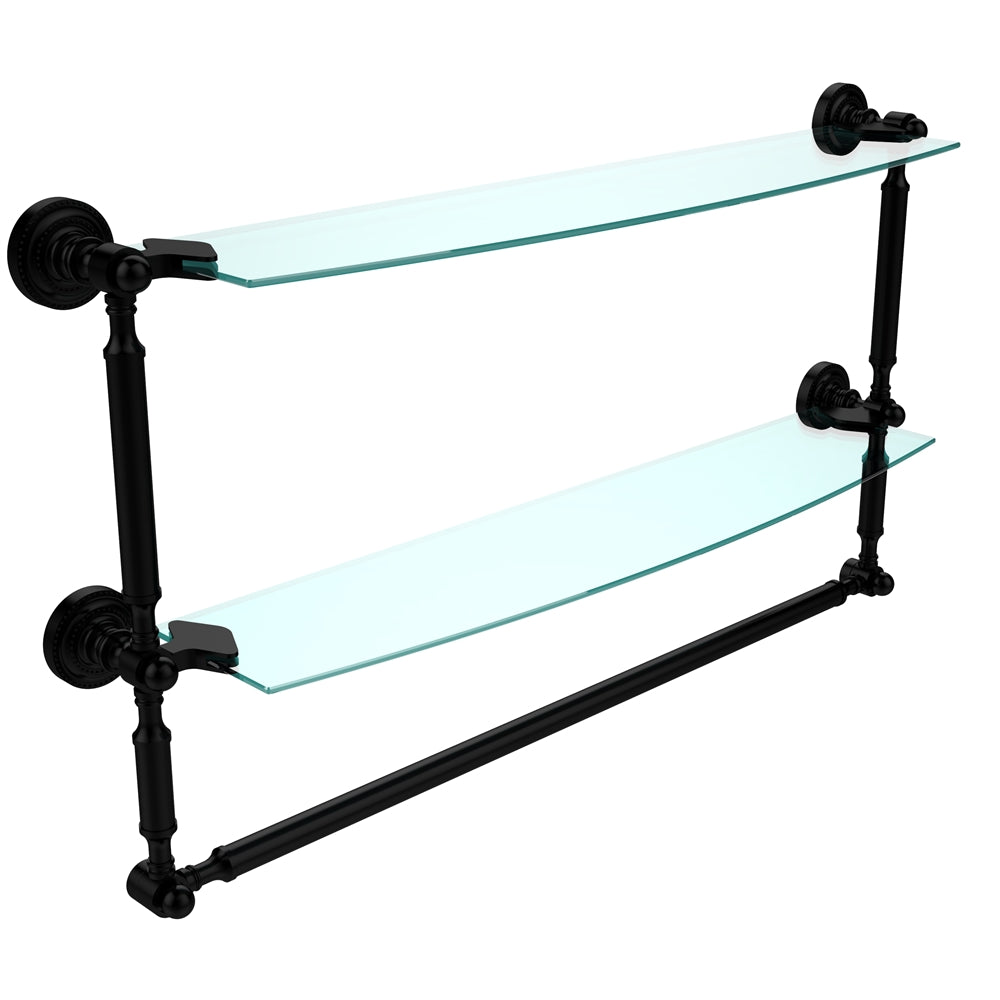 DT-34TB/24-BKM Dottingham Collection 24 Inch Two Tiered Glass Shelf with Integrated Towel Bar, Matte Black