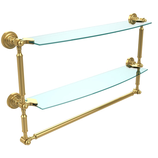 DT-34TB/24-PB Dottingham Collection 24 Inch Two Tiered Glass Shelf with Integrated Towel Bar, Polished Brass