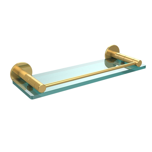 FR-1/16G-PB Fresno Collection 16 Inch Glass Shelf with Vanity Rail, Polished Brass