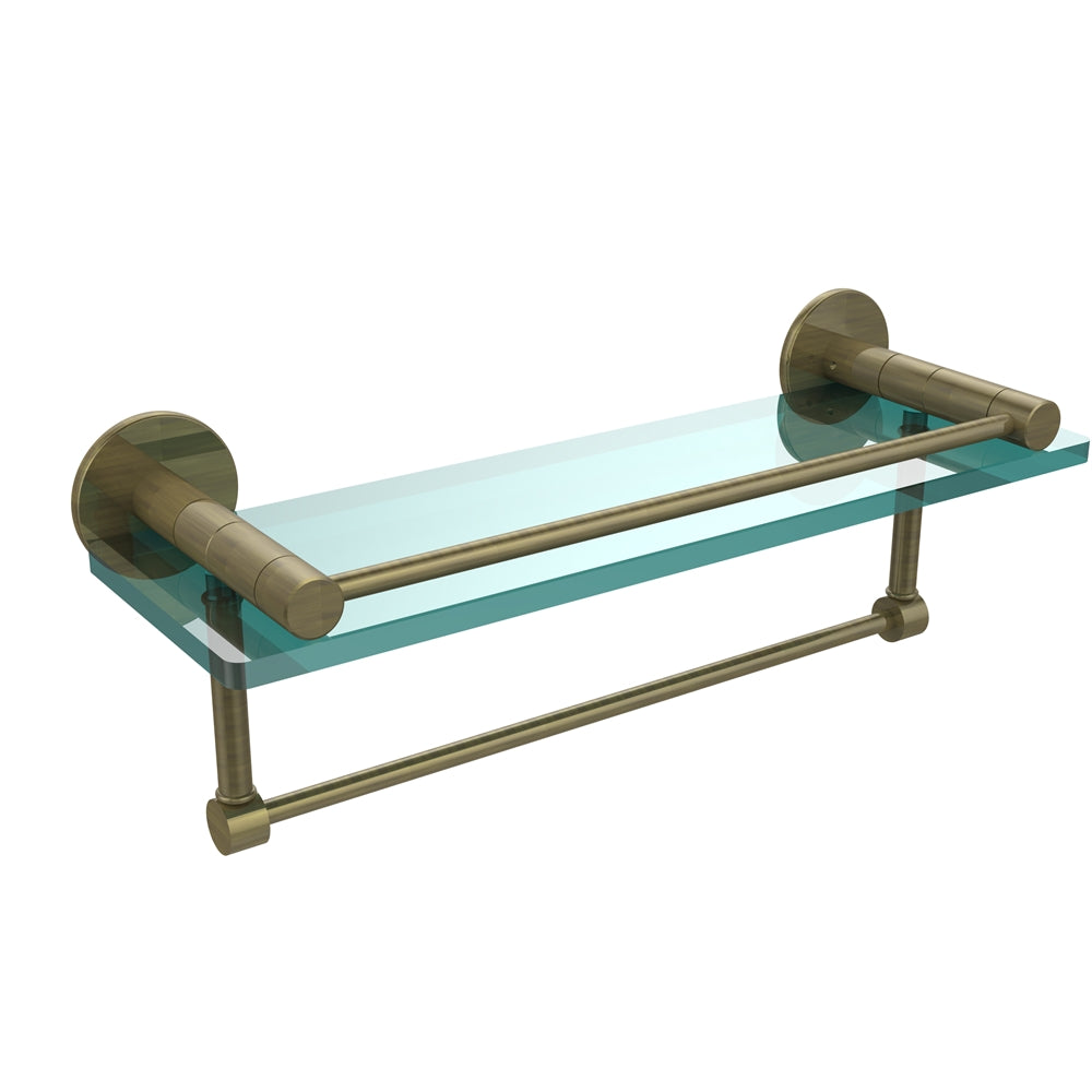 FR-1/16GTB-ABR Fresno Collection 16 Inch Glass Shelf with Vanity Rail and Integrated Towel Bar, Antique Brass