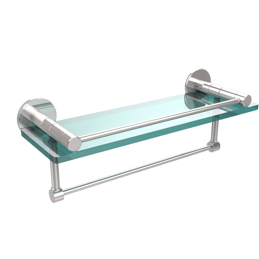 FR-1/16GTB-PC Fresno Collection 16 Inch Glass Shelf with Vanity Rail and Integrated Towel Bar, Polished Chrome